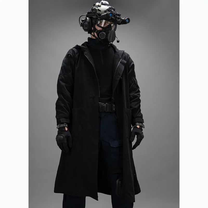 Trench coat tático longo de poliéster e algodão cosplay jaqueta