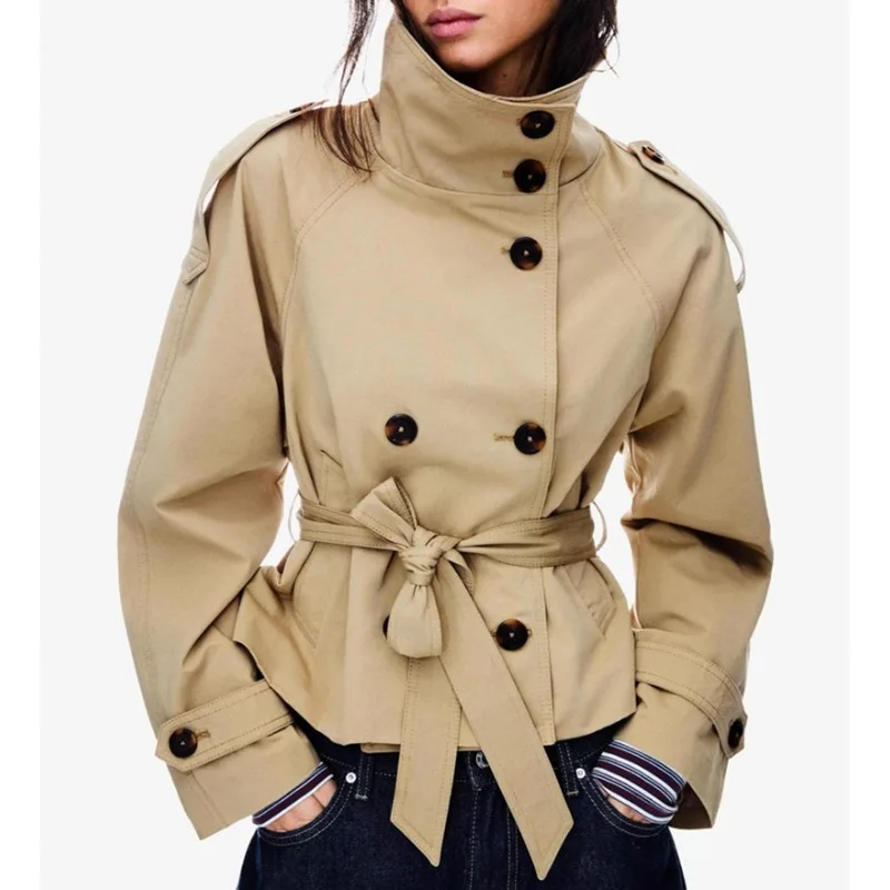 

Spring Autumn Trench Coat Women Jacket Double-breasted Belted Outerwear Lapel Long Sleeve Windbreaker Design Coat Outerwear