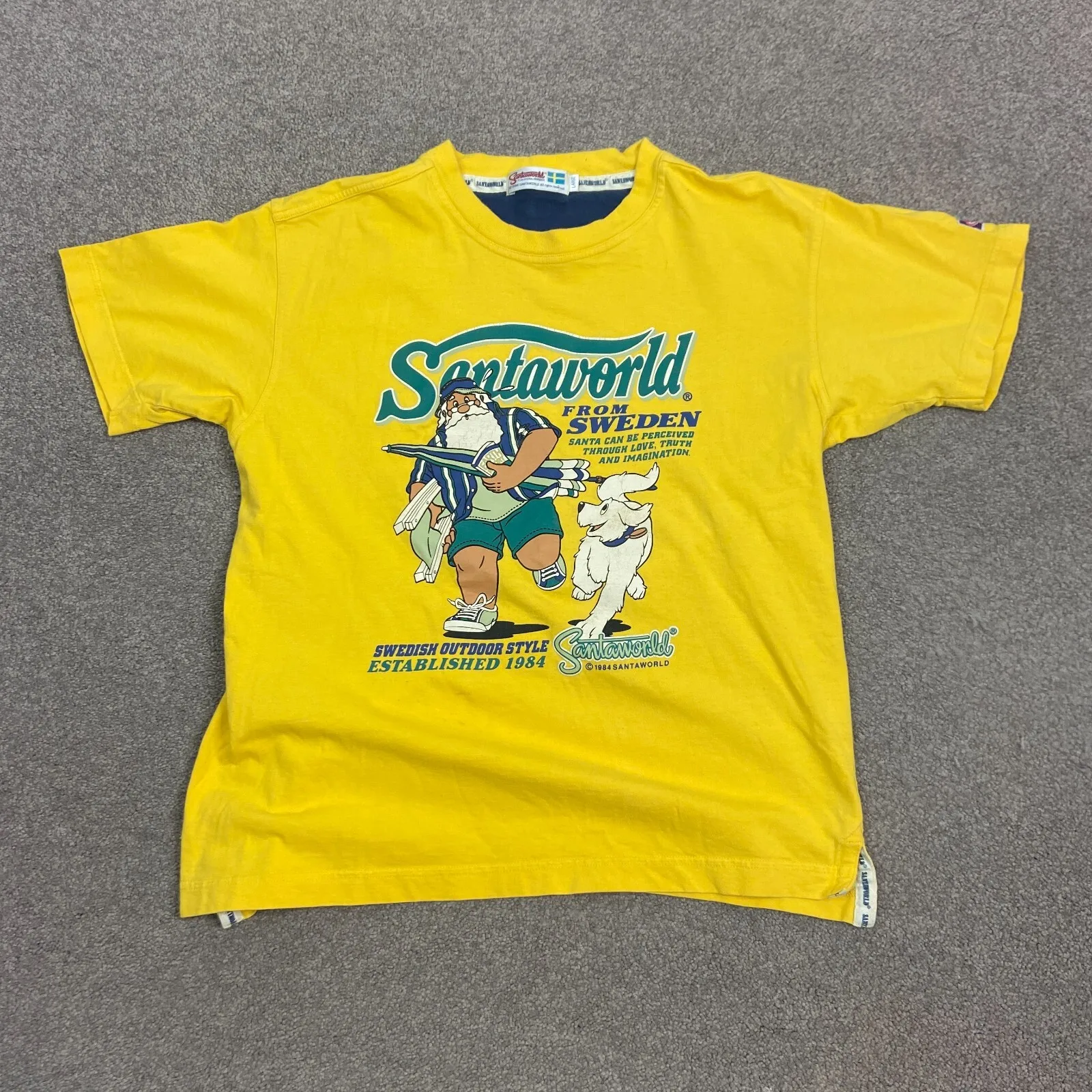 

Винтажная мужская футболка Santaworld в стиле Швеции 80-х годов с большим желтым коротким рукавом