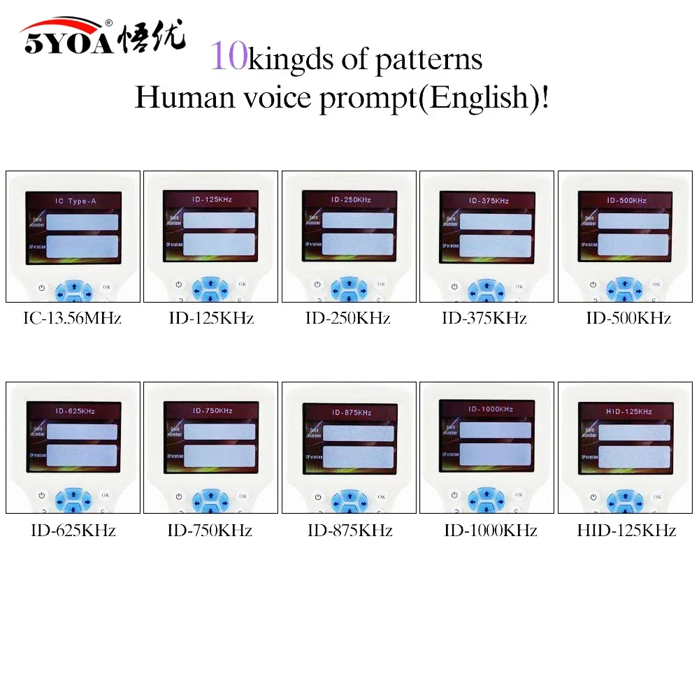 5YOA IDICW01 RFID Reader Writer Copier Duplicator IC ID With USB Cable For 125KHz 13.56MHz Cards LCD Screen Duplicator English