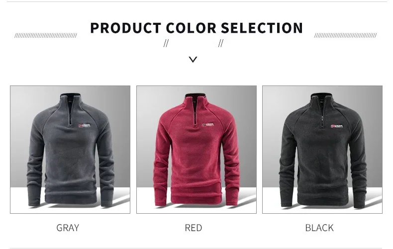 Herren-Sweatshirt aus norwegischem Polar-Fleece, Herbst-Winter-Pullover, dick, warm, mit Stehkragen, halbem Reißverschluss, lässig, langärmelig, Fleece-Oberteil – Detail 3