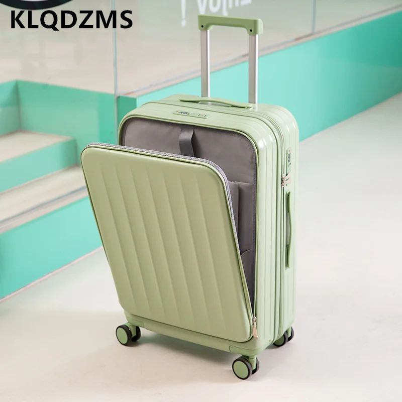 

KLQDZMS 20"22"24"26 Inch New Suitcase Front-opening Multifunctional Trolley Case with Cup Holder Boarding Box Rolling Luggage