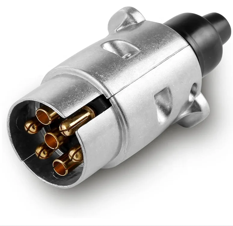 7-Pin Brass Plated Circular Trailer Plug Adapter for Truck RV Cars Boat