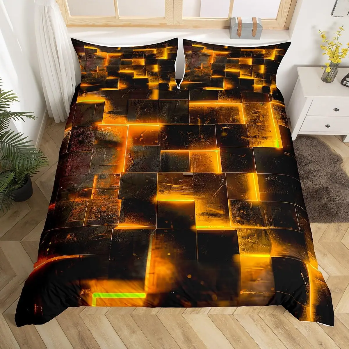 copripiumino-moderno-astratto-geometrico-per-letto-matrimoniale-king-size-con-cubi-futuristici-luminosi-e-griglia-buffalo-sfumata-set-biancheria-da-letto