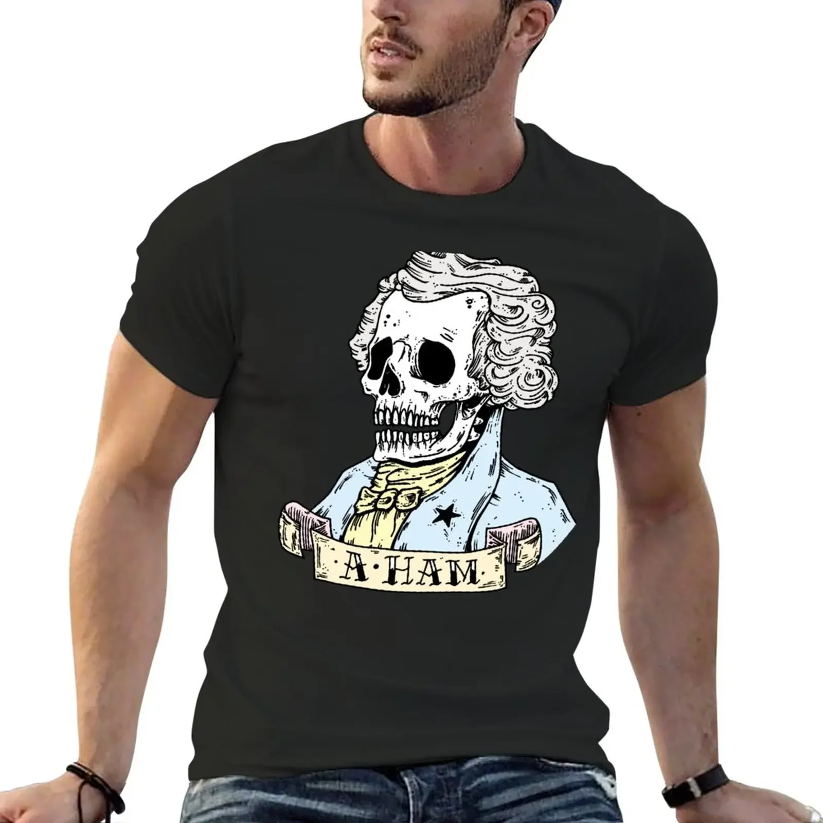 

AHAM Skull T-Shirt tops oversizeds quick drying men t shirt