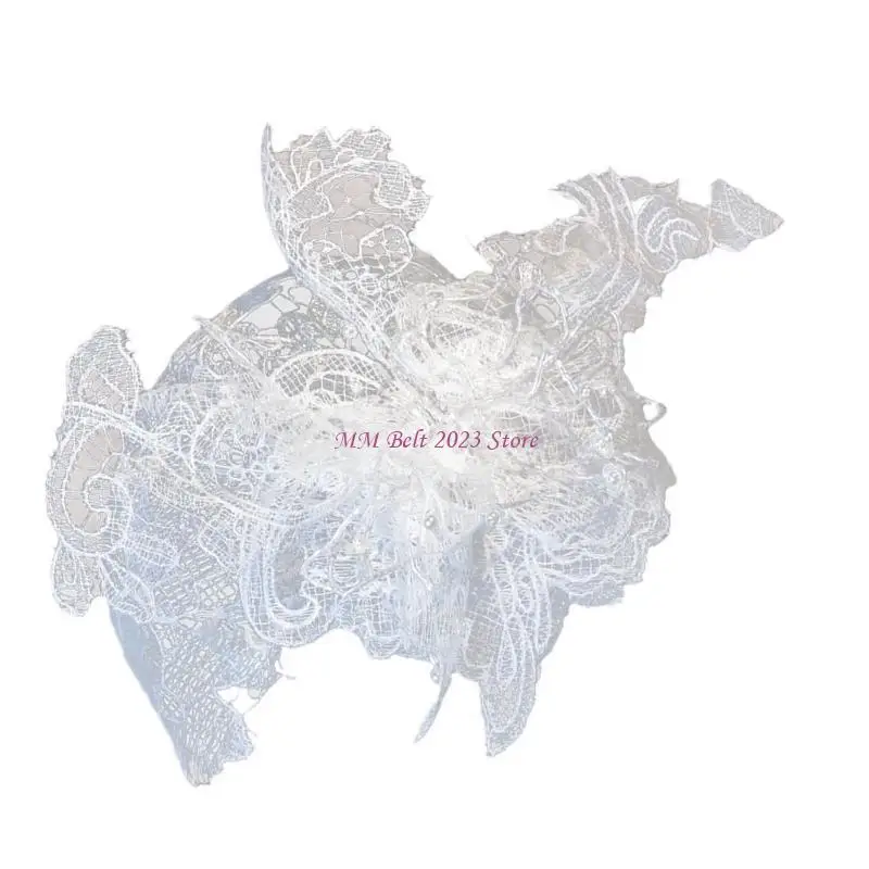 

49ME Кружевные шапочки для девочек с жемчужной вуалью и головным убором с большим цветком и жемчугом для театрализованного