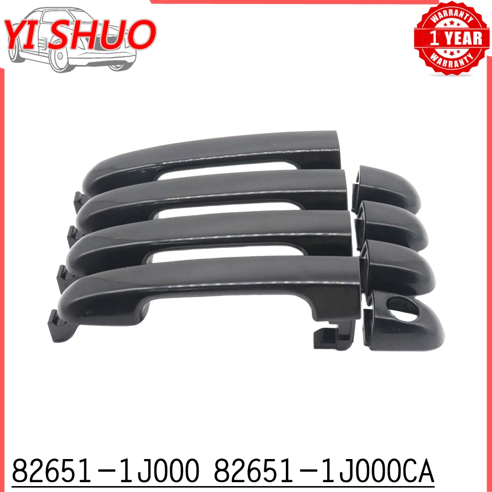 4PCS Car L R F R Black Exterior Outer Door Handle 82651-1J000 82651-1J000CA 83652-1J000 83652-1J000CA For Hyundai i20 PB 2007-15