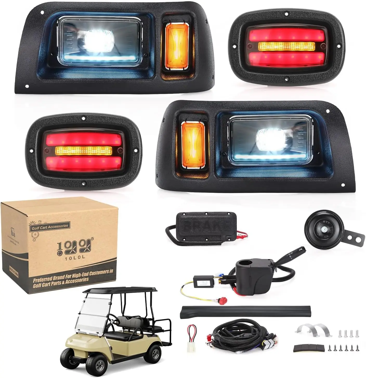 

10L0L Golf Cart Light Kit(12V-48V) for Club Car DS with Daytime Running Light Low-beam/High-beam for Club Car DS G&E All Models