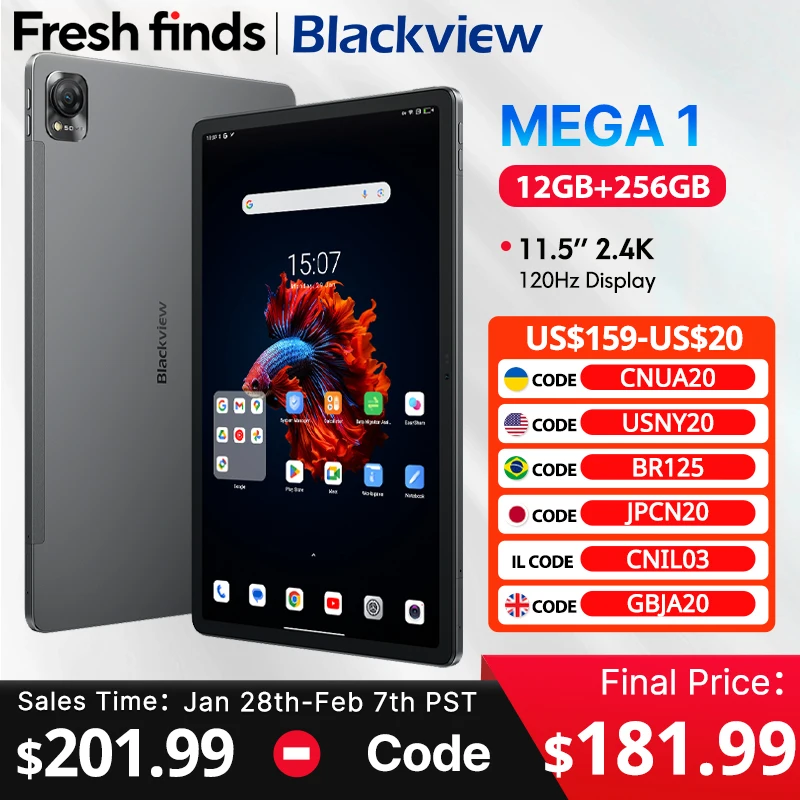 【World Premiere】Blackview MEGA 1 Tablet 11.5 inch 2.4K 120Hz Display 12GB 256GB 50MP+13MP Camera 33W Fast Charging 8800mAh Batte