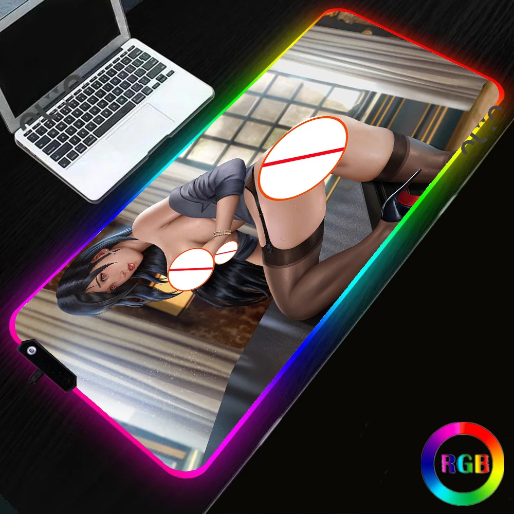 

Uncensored Sexy Girl Mouse Pad Final Fantasy Backlight Backlit Mat Pc Accessories Mousepad Anime Gamer Keyboard Desk Mats Mice