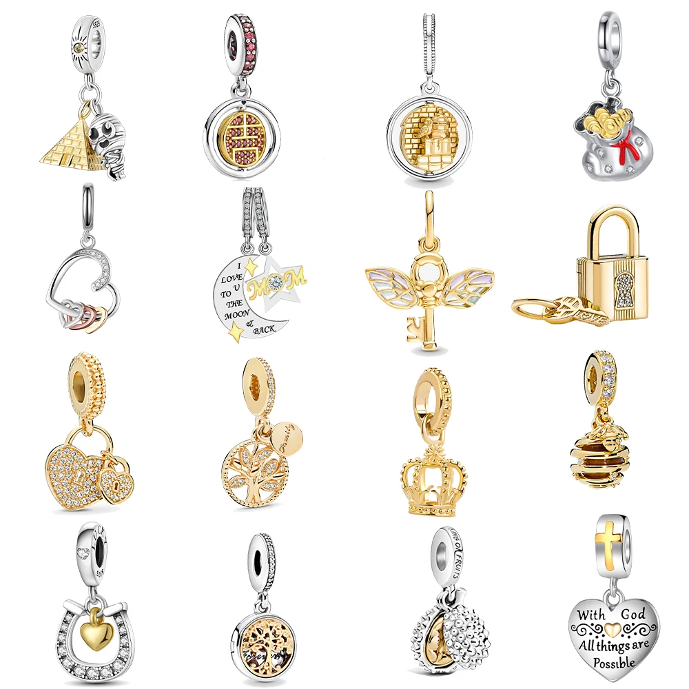 

925 Sterling Silver Crown Bee Key Love Pendant Charms Fit Original Pandora Bracelet Charm Bead Necklace Diy Female Jewelry