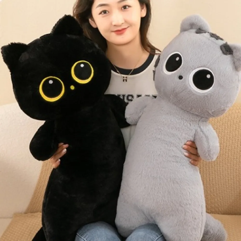 Cute Cartoon Black Siamese Cat Plush Simulation Fluffy Long Giant Cats Plush Soft PP Cotton Animal Bolster Pillow Christmas Toy