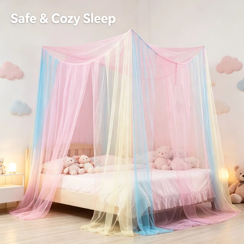 Rainbow Canopy Mosquito Net, 4-Door Floor-Standing Bed Curtain for Minimalist Room Decor