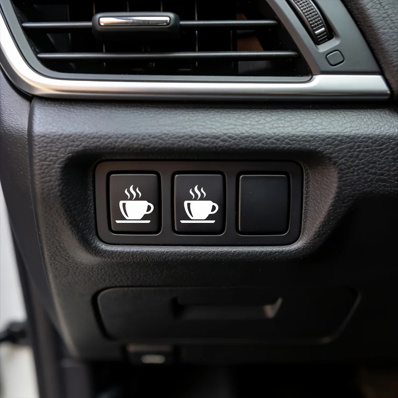 Coffee Lover Dashboard Sticker 2pcs Waterproof Vinyl Decal Motorcycle Helmet Car Interior Fun Caffeine Button