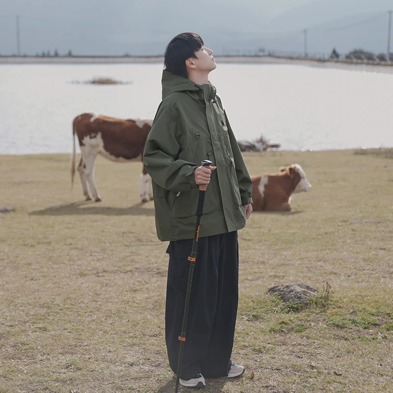 

Loose Casual Men's Workwear Jaet Spring Autumn New Sle Climbing Outdoor Clothing Stand Fit Zipper Decorated Windproof