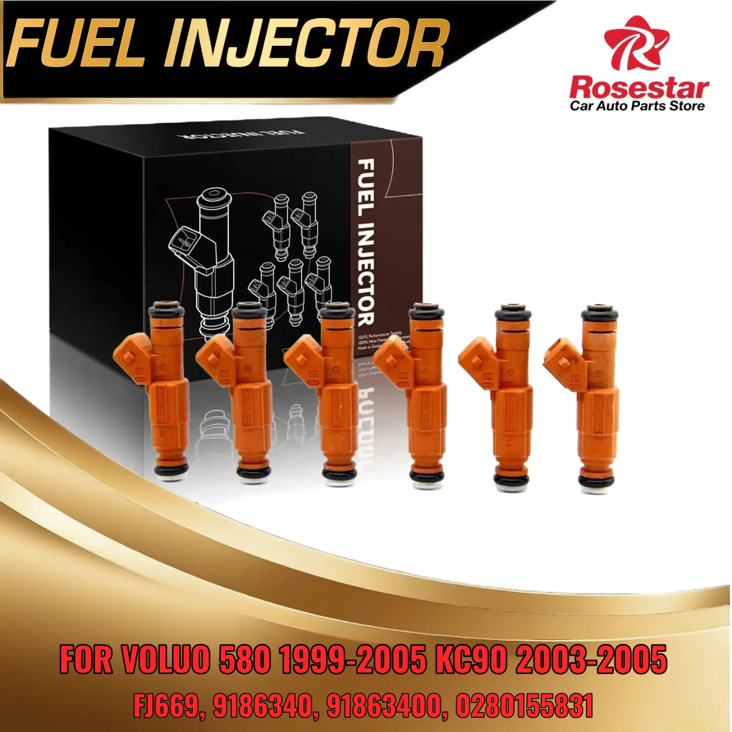 

For Volvo S80 XC90 6PCS Fuel Injector Set 0280155831 Fit 1999-2005 2.9L 2.8L Engine 91863400