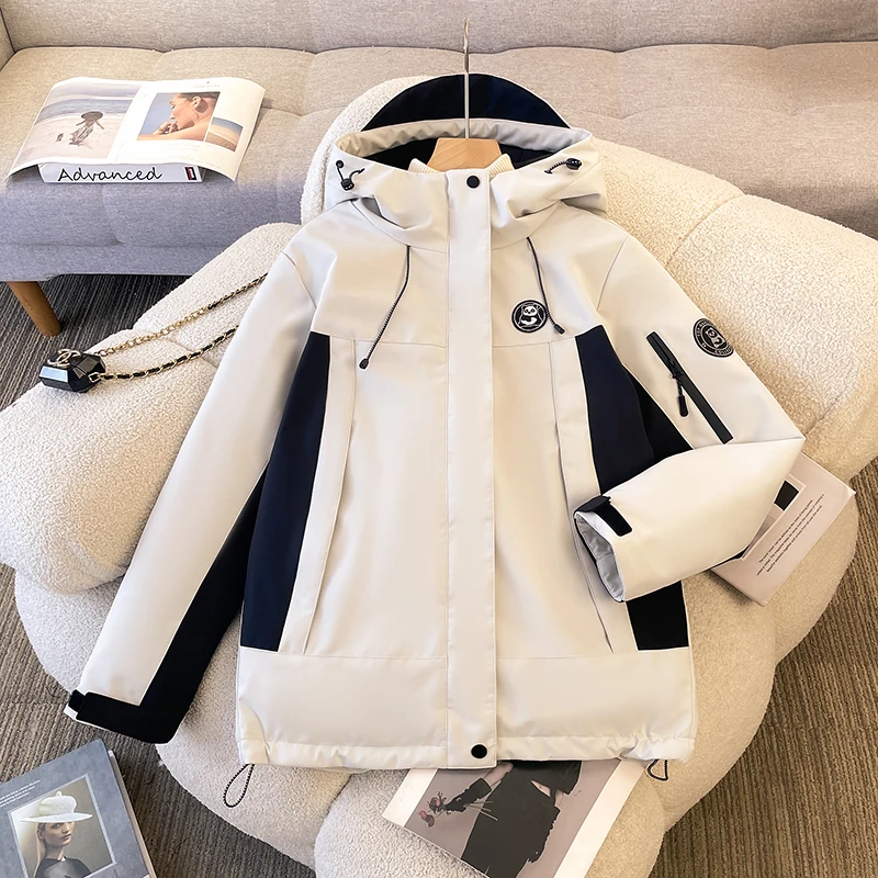 

Winter 2025 Women's Thiened Cotton Jaet Hooded Commuter Sle Long Sve Zipper Closure Color Mid-Length Coat