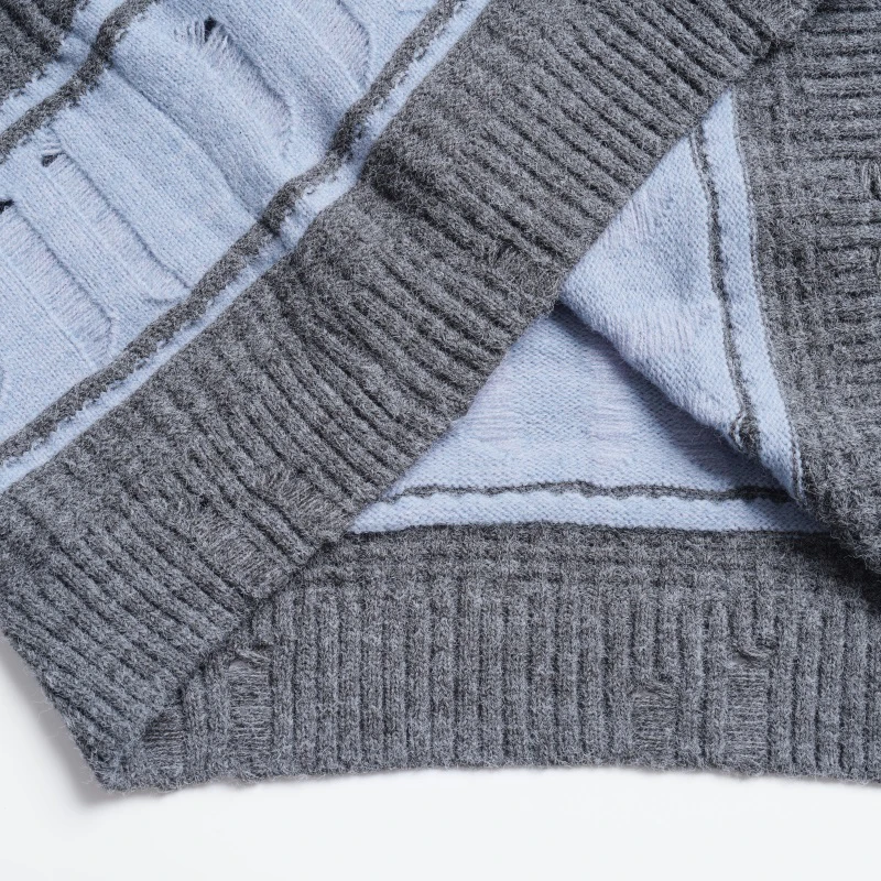 Мужской потертый полосатый вязаный свитер, винтажный свободный пуловер, мягкий теплый повседневный осенний уличный джемпер, модная верхняя одежда