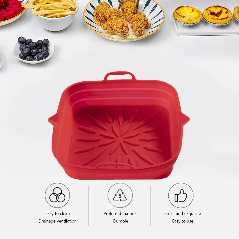 23.5cm Silicone Air Fryers Liner Basket Square Reusable AirFryers Pot Tray Heat Resistant Food Baking AirFryer Oven Accessories