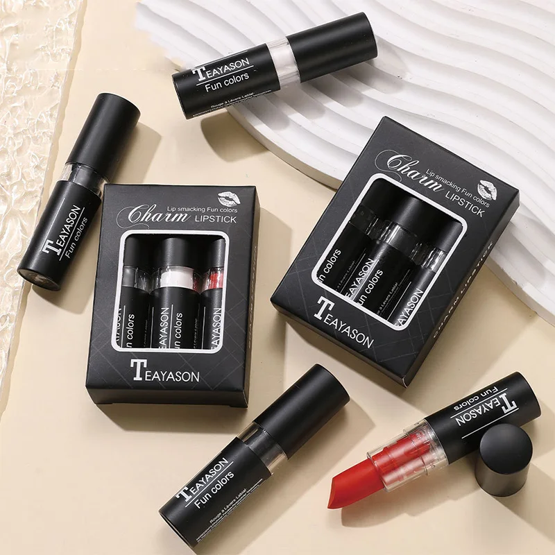 3-in-1 mattierter Lippenstift und Körperbemalung Trio, nicht transferendes Samt-Finish, inklusive Schwarz, Weiß, Rot für Lippen, Gesichts- und Körperbemalung Cos Halowe