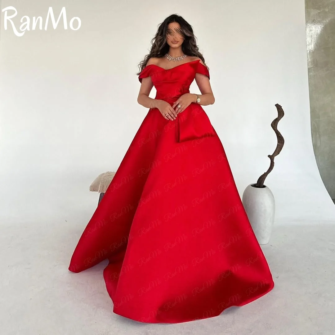 Ranmo Nuovo abito da sera da donna in raso rosso Linea A Robe Soiree De Luxe 2024 Abiti per occasioni speciali per occasioni formali Abiti da ballo