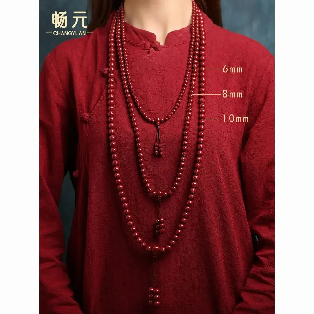 Natural Cinnabar 108Pcs Circle Bracelet Buddha Beads Six-character Truth Necklace Chanting Sutras HandString Prayer Jewelry