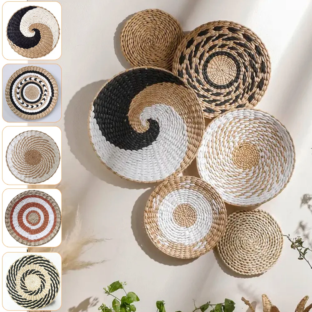 

1pc Seagrass Wall Hanging Decor Background Decoration Basket Boho Style Handmade Natural Wall Art for Kitchen Bedroom Ornament