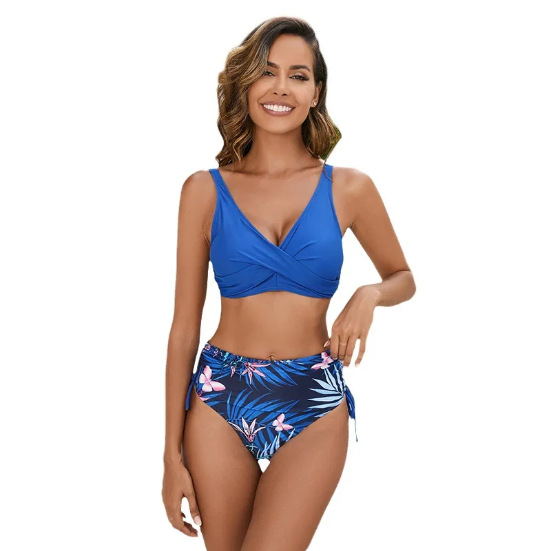 Maillot de bain deux pièces imprimé floral pour femmes, bikini sexy, taille haute, dos nu, fronde, push-up, nouvelle collection 2024