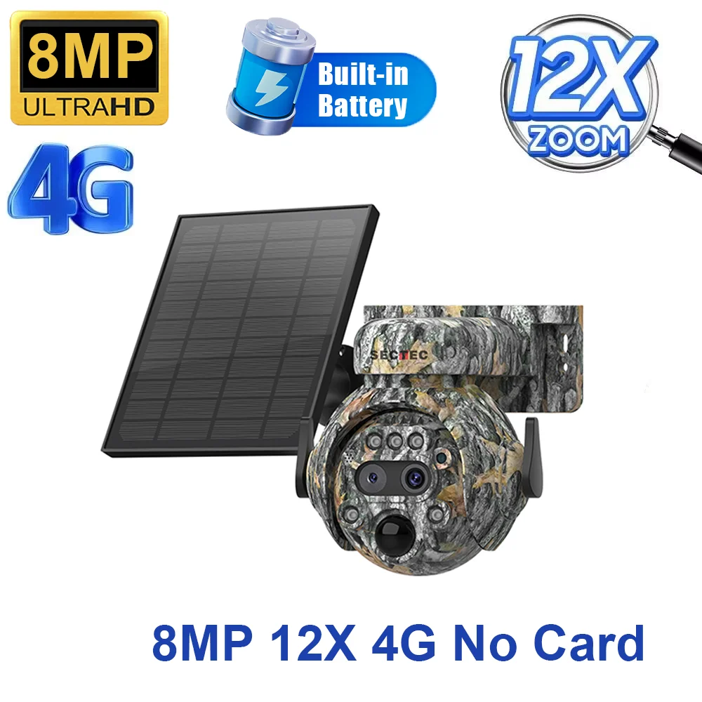 SECTEC 12X ZOOM 4K 8MP Solar Camera Dual lens 4G 360° View Camouflage Color Outdoor Hunting Camera 7800mAh Battery Ubox app image 3