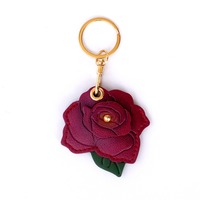 PU Leather Rose Flower Bag Keychain 3D Rose Portable Entrance Guard Card Holder Multipurpose Metal Key Ring Bag Hanging Ornament