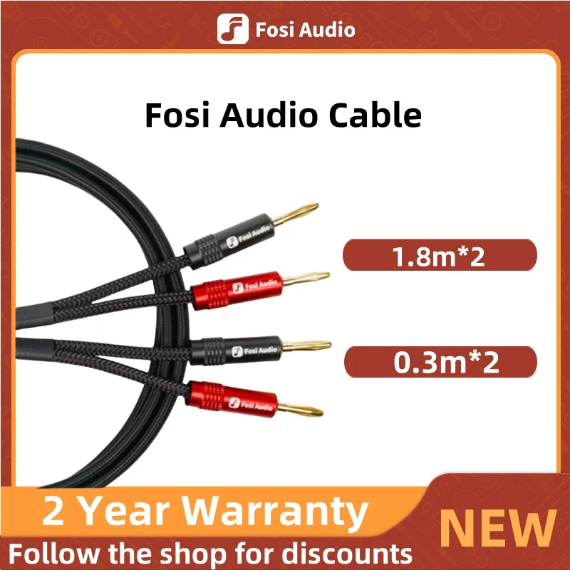 

Fosi Audio Brand Nylon Braided Hi-Fi Speaker Cable Wire with Gold-Plated Banana Tip Plugs - 1.8m*2/0.3m*2