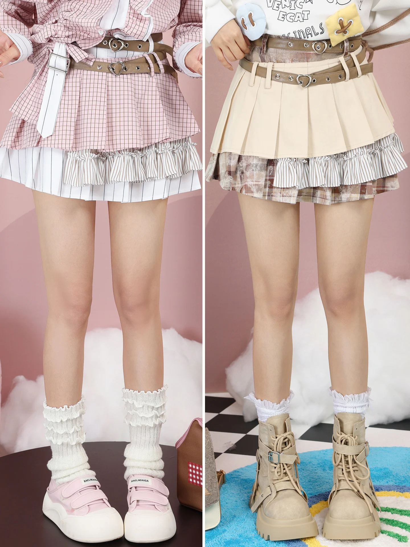 

Юбка для девочек в клетку с двойным поясом и асимметричным подолом, цветная юбка А-силуэта из хлопка с оборками