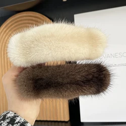 14cm Real Mink Fur Hair Clip Large Size Hairpin Barrettes For Women Girls Ponytail Temperament Clamps Hair Accessories