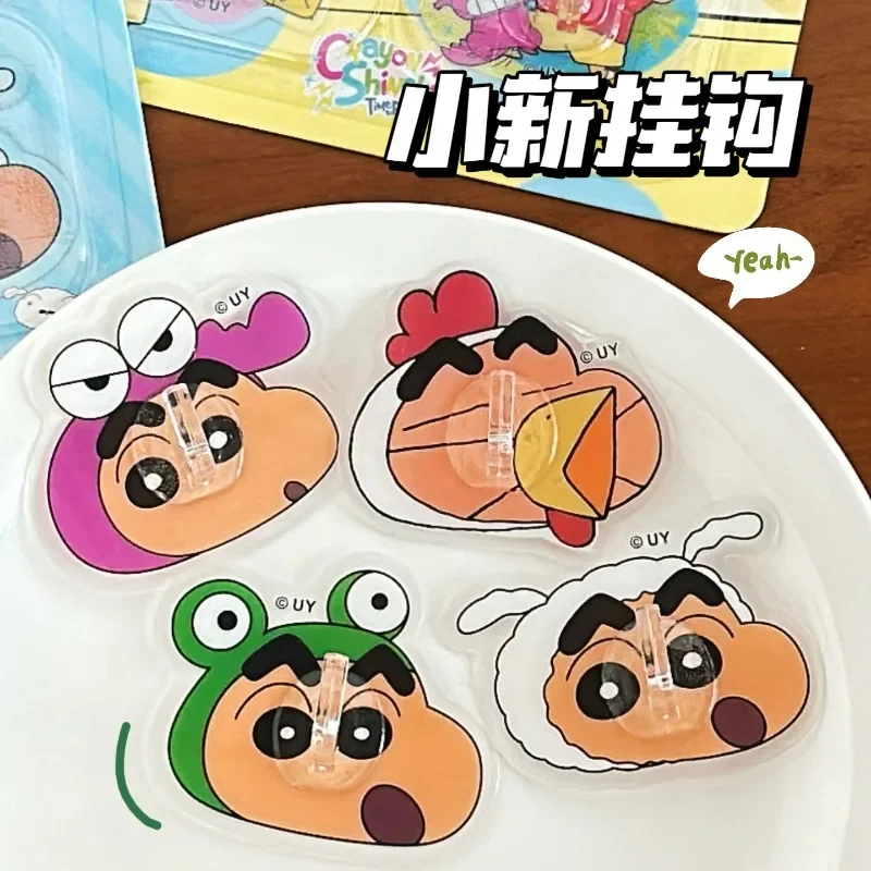 4pcs New Kawaii Crayon Shin-chan Frog Chicken PVC Hook Kitchen Bathroom Traceless No-Punch Sticky Hook Strong Glue Hook