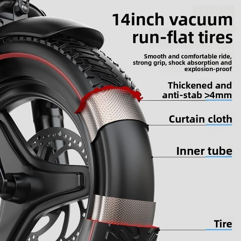 U7 Folding Electric Bicycle 48V 25Ah Battery  Electric Bike 400W Motor 14 Inch Puncture Proof Tires Adult Commuter E-Bike image 6