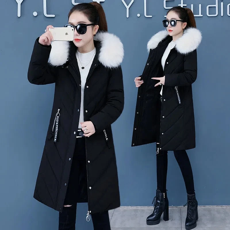 

Down Cotton Jacket Women 2022 Winter New Korean Versatile Casual Padded Coat Female Large Size Fur Collar Hooded Thick Parkas