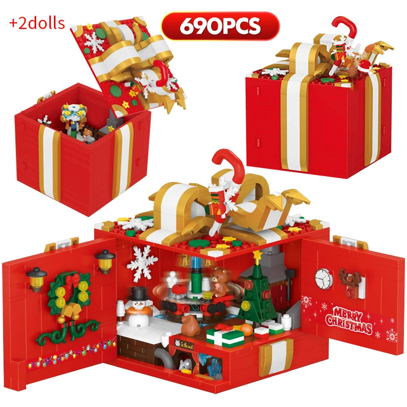 690pcs City Christmas Gifts Bag Box Building Block Farm House Theme Figure DIY Mini Bricks Puzzle Assembly Toys for Children