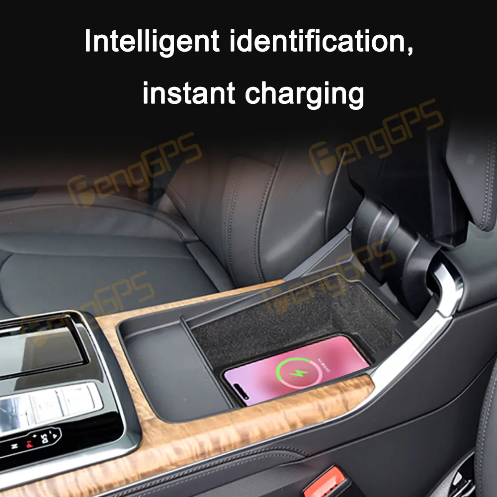 

PengGps For Audi Q8 SQ8 Q7 SQ7 Facelift Armrest Storage Mobile Phone Car Wireless Charger 15W iPhone Magsafe Fast Charging Panel