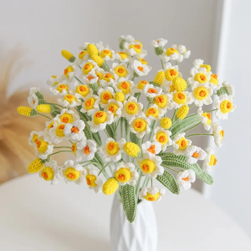 Buquê de dia das mães, narcisos artificiais tecidos à mão, acabamento para casa, versátil, presente de feriado para amigos, presentes florais