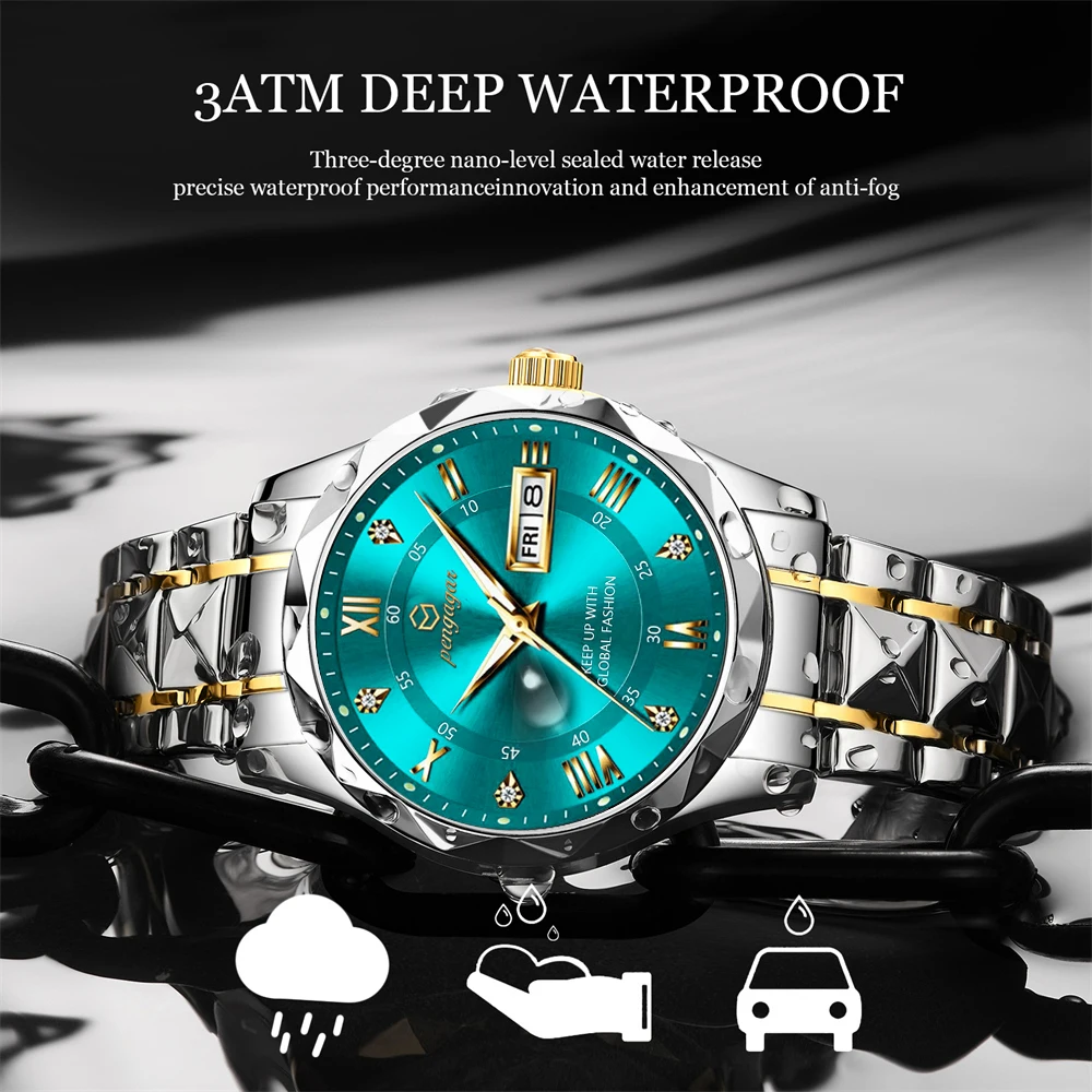 POEDAGAR Top Luxury Men Quartz Watch For Men Sports Waterproof Luminous Stainless Steel Date Week Men\'s Watches Male Clock reloj