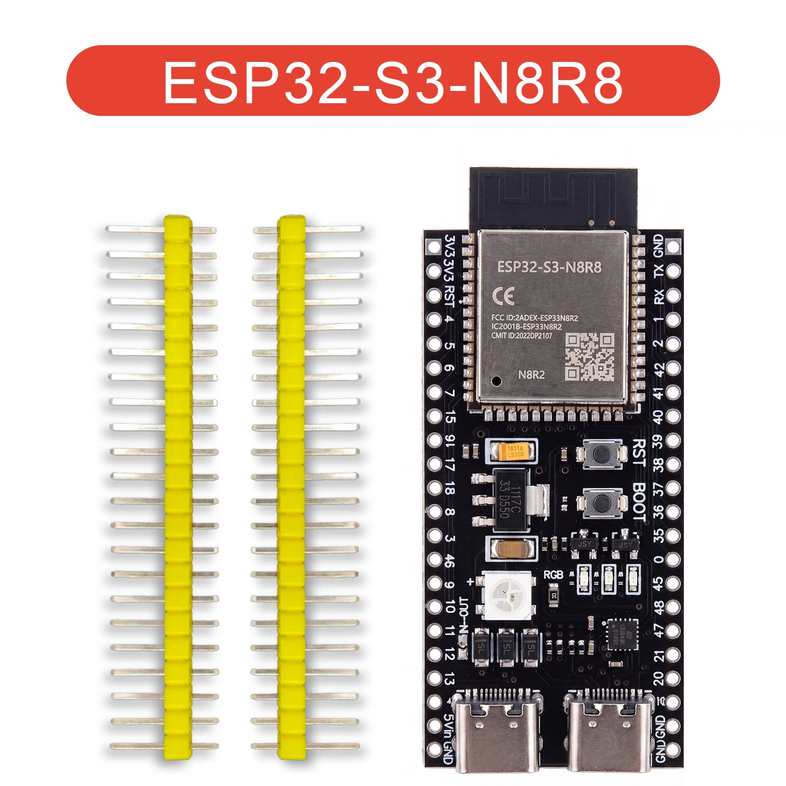 ESP32-S3 Ontwikkelingsbord WiFi Bluetooth 5.0 Dual-Core 240MHz N16R8 N8R8 8MB PSRAM Dubbele USB-C 44PIN Adapter voor MicroPython IoT
