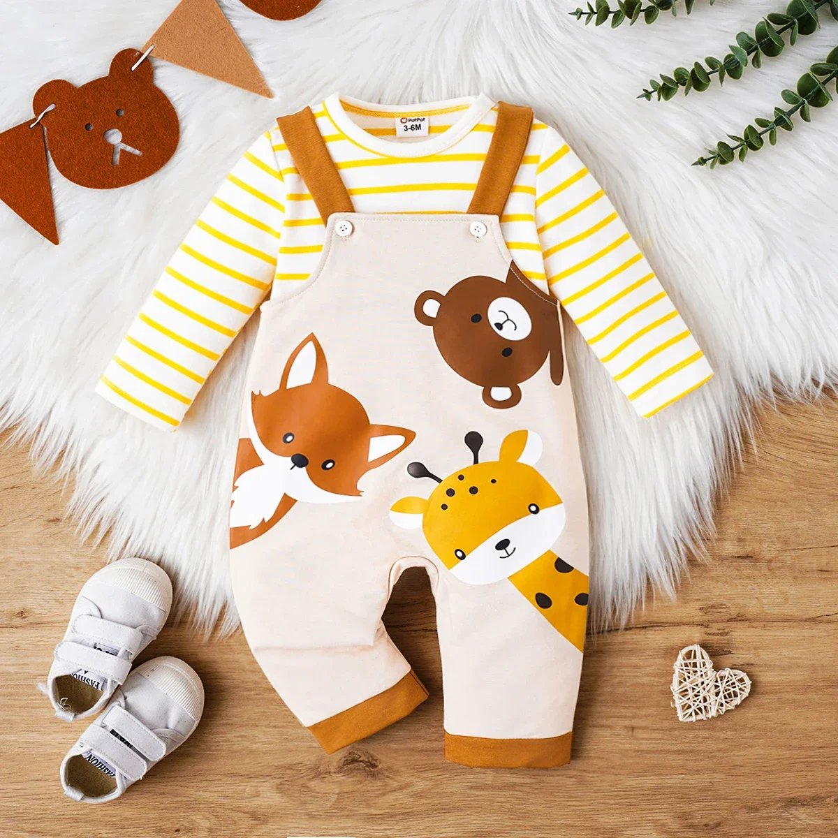 PatPat 2pcs Baby Girl/Boy Animal Pattern Long Sleeve Set Perfect for Outings and Daily Wear Basic Style Comfortable