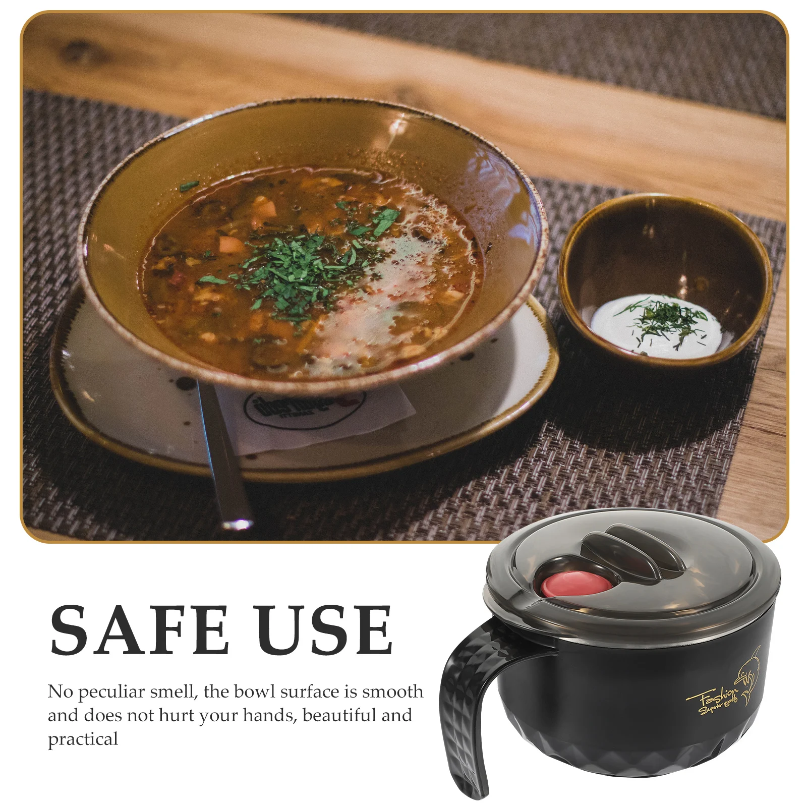 

Stainless Steel Noodle Bowl Insulated Ramen Soup Rice Instant Food Supplies Leak Proof Anti Scald H Holder Valve Lid