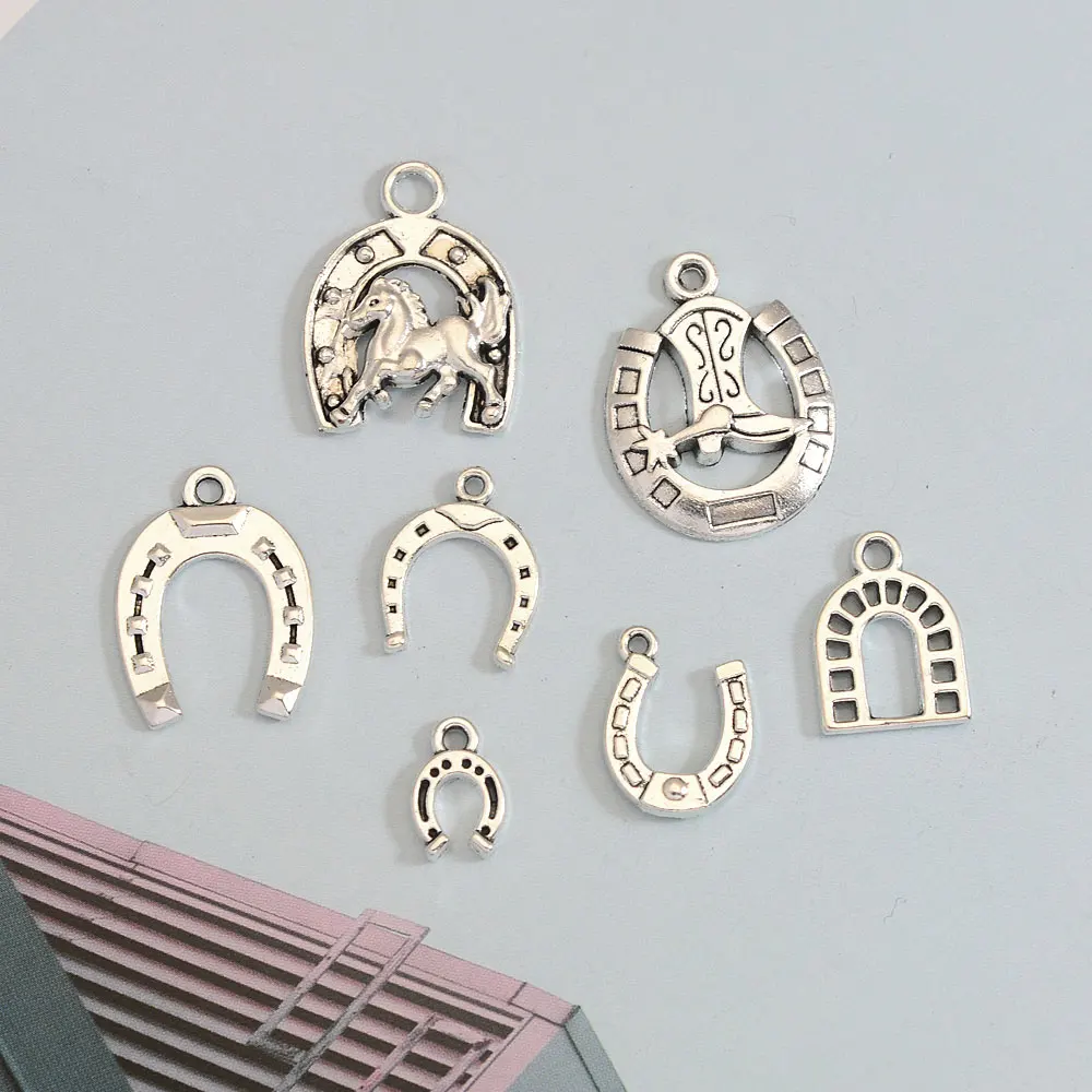 

10/20/30/40pcs/Lots Antique Silver Plated Horseshoe Charms Good Luck Pendants Fitting Diy Jewelry Making Findings Supplies