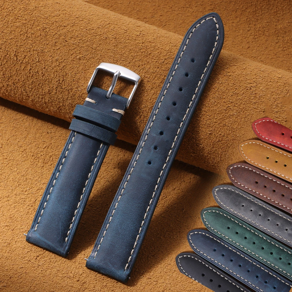 Vintage Watchband Genuine Leather Watch Strap 18mm 20mm 22mm Replacement Belt Women Men Sport Brown Strap Quick Release Bracelet