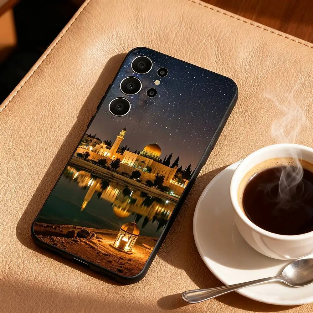 Custodia per telefono Urban Glowing Night Scene per Samsung S25,24,23,22,30,21,10,9,Ultra,Plus,Lite,FE Custodia morbida nera