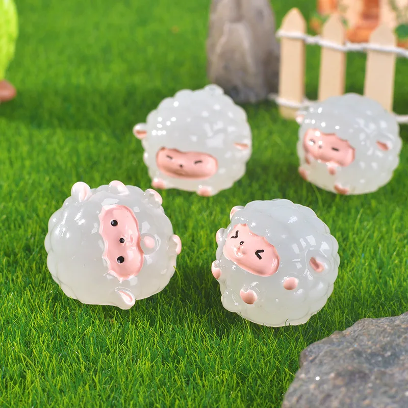 6 قطعة غرفة الأغنام المضيئة الراتنج ديكورا الماعز الصغير المشهد الصغير الديكور لطيف الحيوان الحلي الجنية حديقة الديكور #3