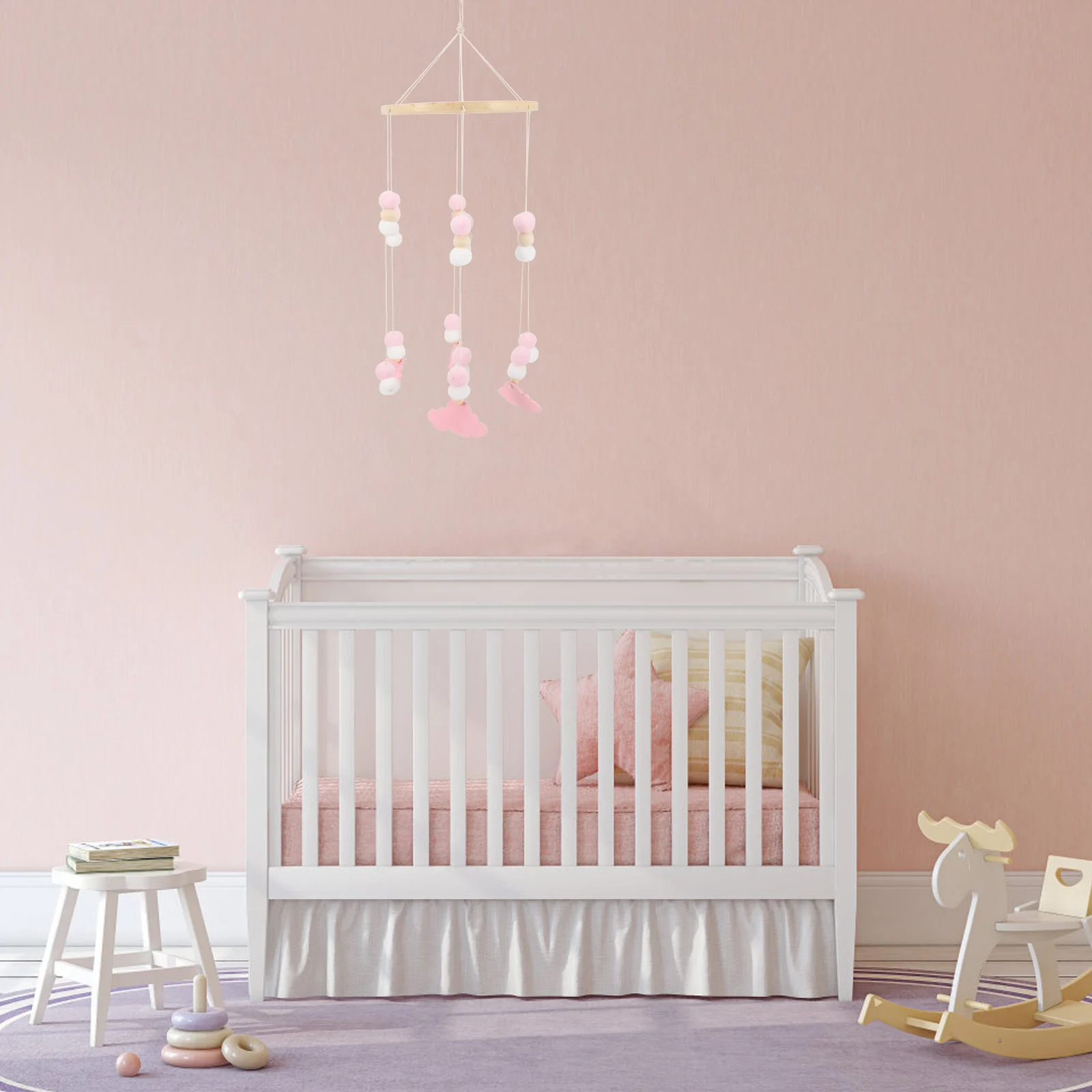 Bola de fieltro de estrellas, móviles, colgantes para bebés, adorno para cuna de bebé, juguete Musical de madera para decoración de pared de cuna