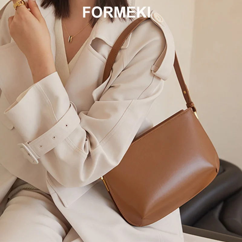 

Formeki 6 Colors Genuine Leather Bag For Women Ins Fashion Solid Shoulder Bag Concise Office Lady Bag Retro Female Bag