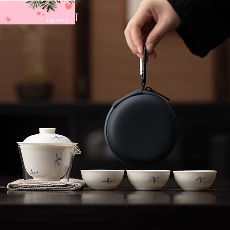 

Китайский портативный дорожный керамический чайный сервиз, ручная роспись, набор чайных чашек Гаявань с орхидеей, стеклянная чашка, красивый чайный заварочный чайник, посуда ручной работы